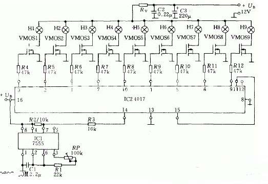 場效應管驅動的定時閃光電路圖